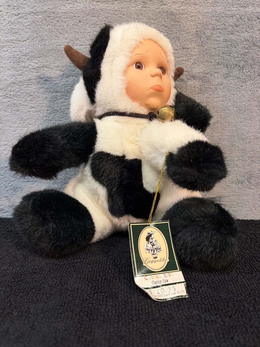 Geppeddo Cuddle Kids Clarice Cow Porcelain Face Plush Doll with Tag